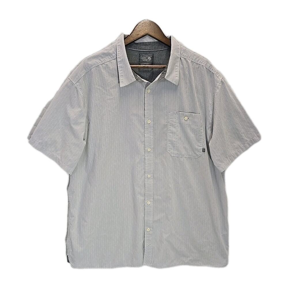 Mountain Hardwear Mens XXL Button Up Shirt Short Sleeve Gray Cooling Trail Hike